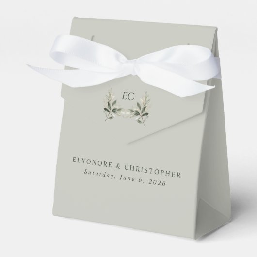 Sage Green Olive Branch Monogram Wedding Bedankdoosjes (Voorkant Zijde)