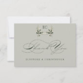 Sage Green Olive Branch Monogram Wedding Bedankkaart (Voorkant)