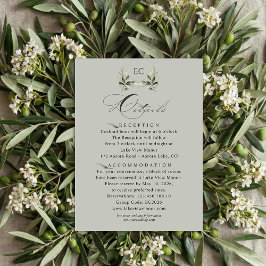 Sage Green Olive Branch Monogram Wedding Details  Informatiekaartje