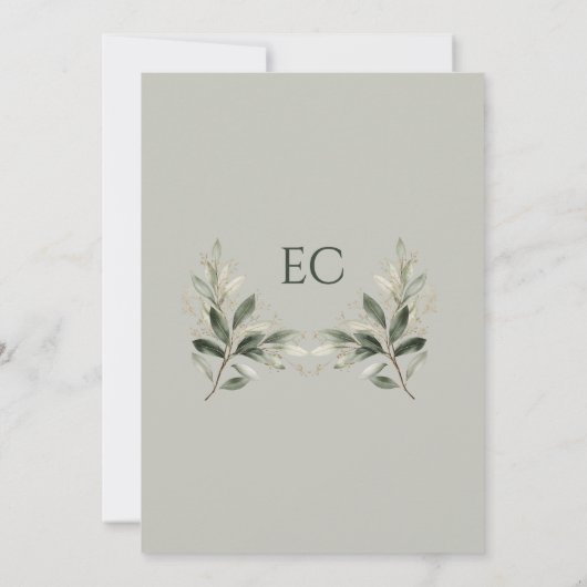 Sage Green Olive Branch Monogram Wedding Kaart (Achterkant)