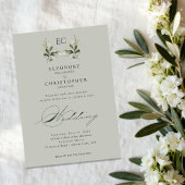 Sage Green Olive Branch Monogram Wedding Kaart