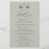 Sage Green Olive Branch Monogram Wedding Menu (Voorkant)