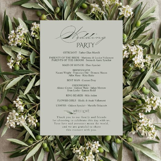 Sage Green Olive Branch Monogram Wedding Program  Programmakaart