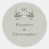 Sage Green Olive Branch Monogram Wedding  Ronde Sticker (Voorkant)