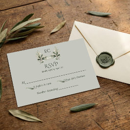 Sage Green Olive Branch Monogram Wedding RSVP Kaartje