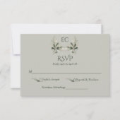 Sage Green Olive Branch Monogram Wedding RSVP Kaartje (Voorkant)