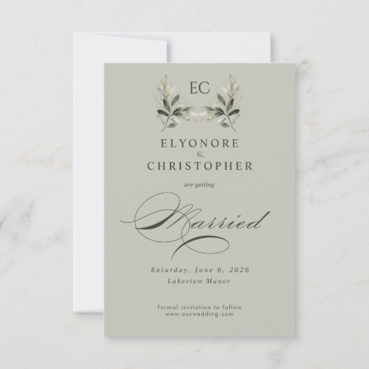 Sage Green Olive Branch Monogram Wedding Save The Date (Achterkant)