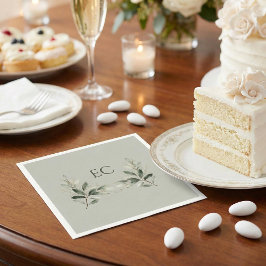 Sage Green Olive Branch Monogram Wedding Servet