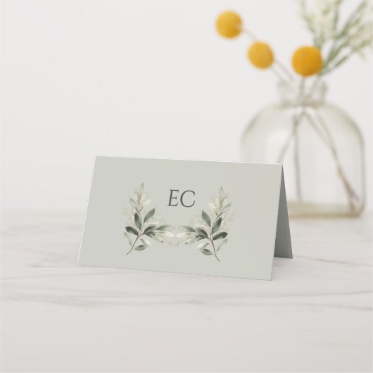 Sage Green Olive Branch Monogram Wedding Table  Plaatskaartje (Achterkant)
