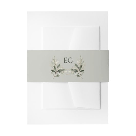 Sage Green Olive Branch Monogram Wedding Uitnodigingen Wikkel (Voorkant Voorbeeld)
