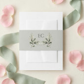 Sage Green Olive Branch Monogram Wedding Uitnodigingen Wikkel