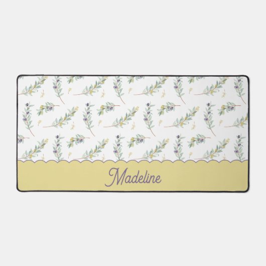 Sage Green Olive Branch Pattern Monogram Name Bureaumat (Voorkant)