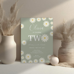 Sage Green Olive Daisy Bloemen 2e Verjaardagsfeest Kaart