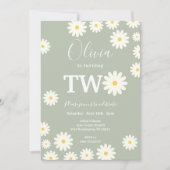 Sage Green Olive Daisy Bloemen 2e Verjaardagsfeest Kaart (Voorkant)