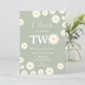 Sage Green Olive Daisy Bloemen 2e Verjaardagsfeest Kaart (Staand voorkant)