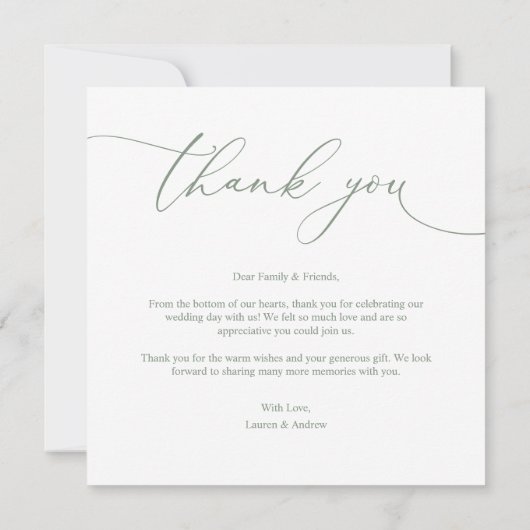 Sage Green Olive Green Modern Minimalist Hartelijk Bedankkaart (Achterkant)