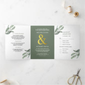 Sage Green Olive Leaves Branch Alles in een bruilo Drieluik Uitnodiging (Binnen)