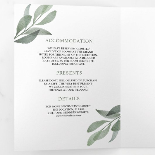 Sage Green Olive Leaves Branch Alles in een bruilo Drieluik Uitnodiging (Binnenzijde eerst)