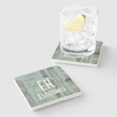 Sage Green Olive Pastel abstract monogram Modern Stenen Onderzetter (Zijkant)