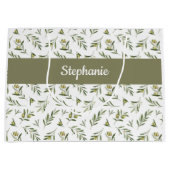 Sage Green Olives Watercolor Monogram Name Groot Cadeauzakje (Voorkant)