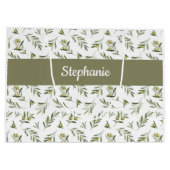 Sage Green Olives Watercolor Monogram Name Groot Cadeauzakje (Achterkant)