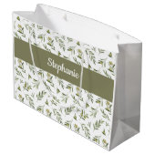 Sage Green Olives Watercolor Monogram Name Groot Cadeauzakje (Achterkant Gekanteld)