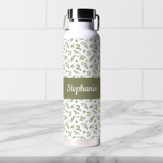 Sage Green Olives Watercolor Monogram Name Waterfles