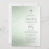 Sage Green Ombre Confetti Eerste Heilige Communie Kaart (Voorkant)
