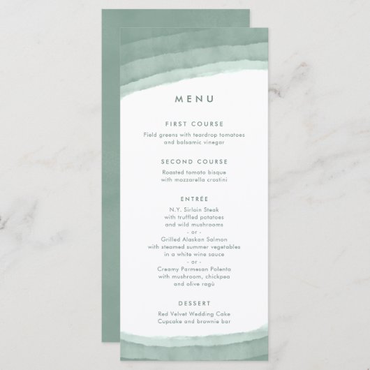 Sage Green Ombre | Minimalistisch Boho Wedding Menu (Voorkant / Achterkant)