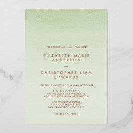 Sage Green Ombre Waterverf Roos Gold Wedding Folie Uitnodiging