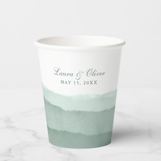 Sage Green Ombre Waterverf Wedding | Shower Papieren Bekers (Voorkant)