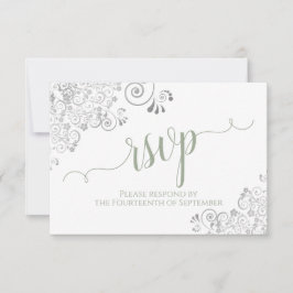 Sage Green on White Elegant Calligraphy Wedding RSVP Kaartje
