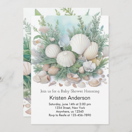 Sage Green Onder het Zee Adventure Baby shower Kaart (Voorkant / Achterkant)