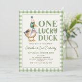 Sage Green One Lucky Duck 1st Verjaardag Uitnodigi Kaart