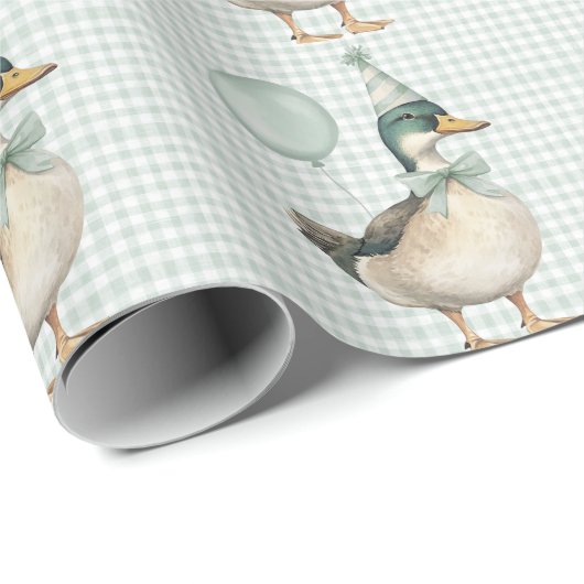 Sage Green One Lucky Duck Ballon Verjaardag Cadeaupapier (Rol Hoek)