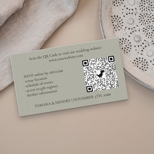 Sage Green Online RSVP QR Code Weddenschap Informatiekaartje