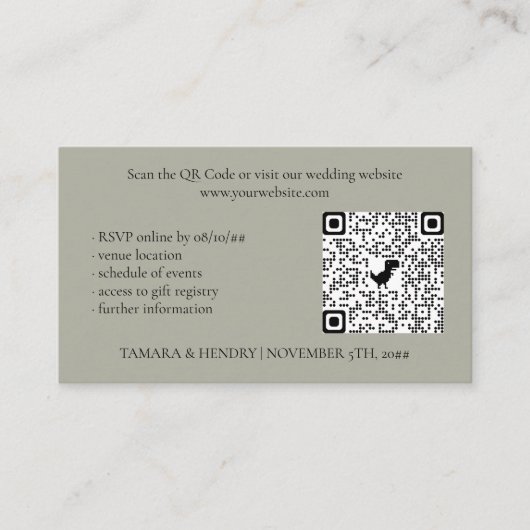 Sage Green Online RSVP QR Code Weddenschap Informatiekaartje (Voorkant)