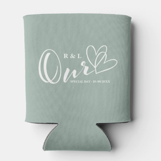 Sage Green Onze Harten Trouwen / Jubileum Blikjeskoeler (Achterkant)