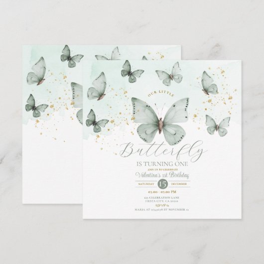 Sage Green Onze kleine vlinder draait er een Kaart (Voorkant / Achterkant)