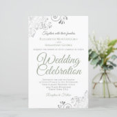 Sage Green op White BUDGET Wedding Invite Large (Staand voorkant)