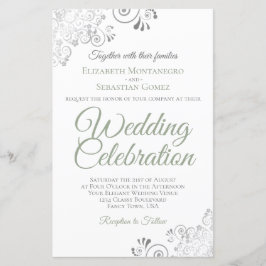 Sage Green op White BUDGET Wedding Invite Large