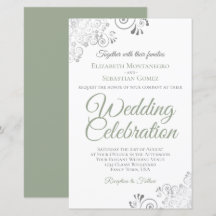 Sage Green op White BUDGET Wedding Invite Large