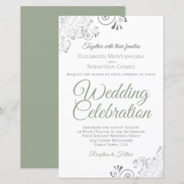 Sage Green op White BUDGET Wedding Invite Large