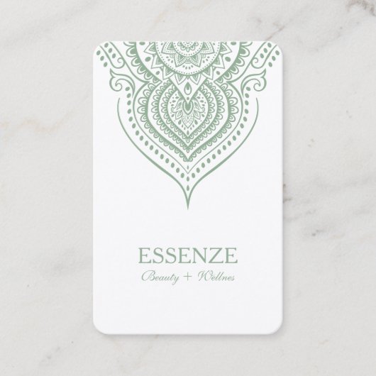 Sage-Green op witte Paisley kant Visitekaartje (Voorkant)