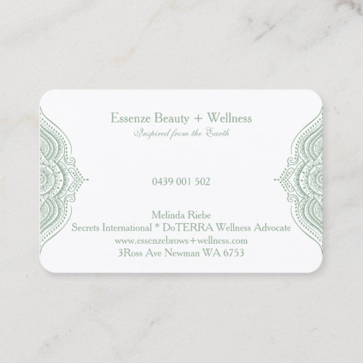 Sage-Green op witte Paisley kant Visitekaartje (Achterkant)