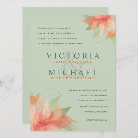 Sage Green & Oranje Formal Wedding Invitations Kaart (Voorkant / Achterkant)