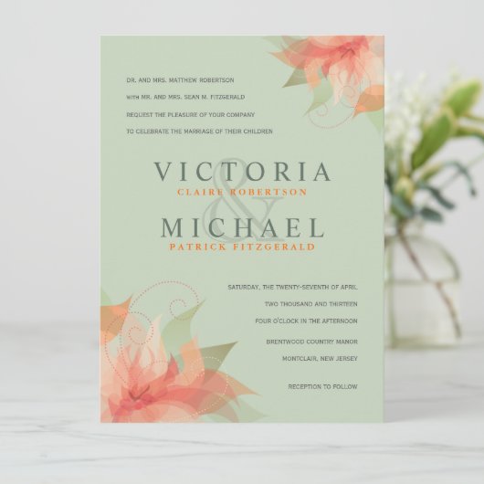 Sage Green & Oranje Formal Wedding Invitations Kaart (Staand voorkant)