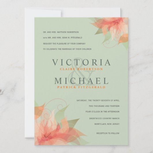 Sage Green & Oranje Formal Wedding Invitations Kaart (Voorkant)