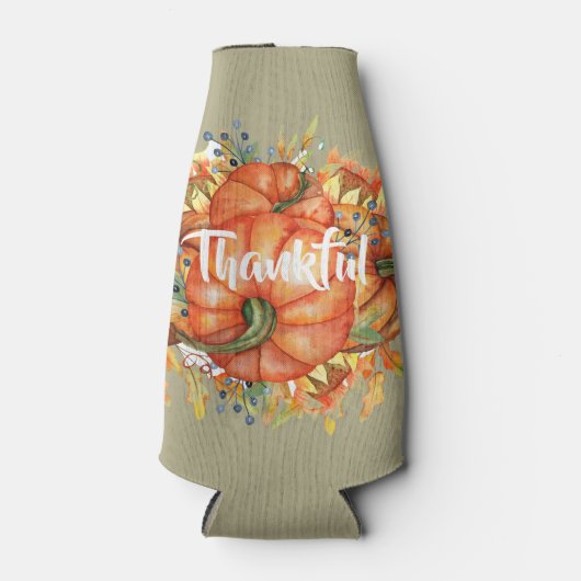 Sage Green & Oranje pomkin Bounty Thanksgiving Flesjeskoeler (Voorkant)