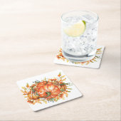 Sage Green & Oranje pomkin Bounty Thanksgiving Kartonnen Onderzetters (Insitu)